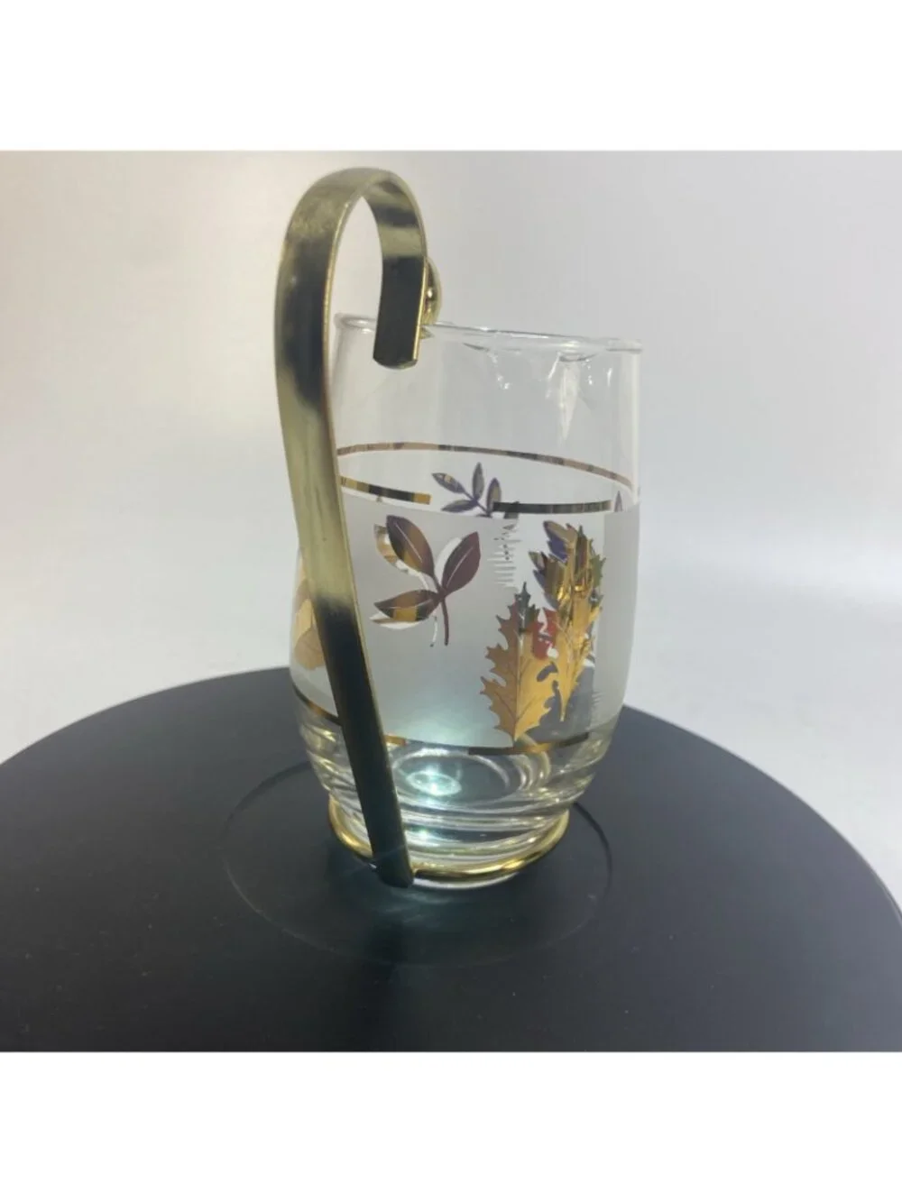 Vintage Libbey Golden Foliage Glassware Set 6 Stemmed Wine Plus Pitcher Frosted